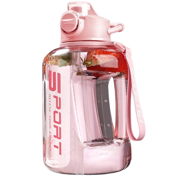 1700ml/2500ml Straw Vannflaske med Skala Stor Sportsflaske for Trening - WELLNGS Pink 2500Ml