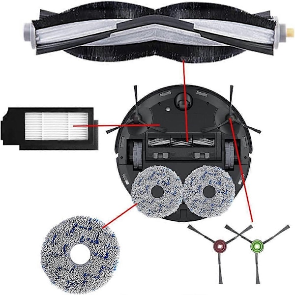 Korvaava yhteensopiva Ecovacs X1 Plus -robotti-imurin varaosien kanssa pääsivellin Hepa-suodatin Moppiliina Pölypussi - WELLNGS