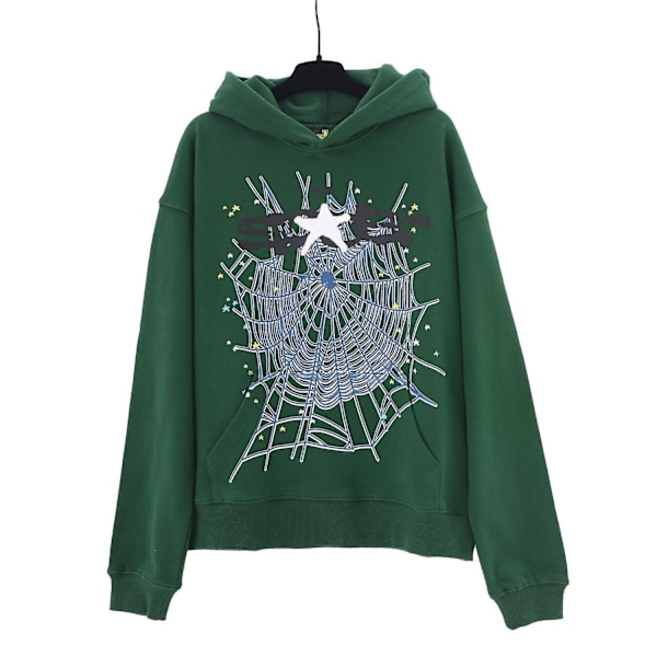 Stjärntryck Brev Spindelväv Tryck Hoodie för Män och Kvinnor Hip Hop Lös Mesh Tryck Tunn Sweatshirt Hoodie-WELLNGS 143 green L