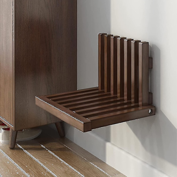 Lugshiree Duschstol Bänkväggmonterad Fällbar Pall Duschpall för Inuti Duschentré Massivt Trä Skobyte Pall -WELLNGS Walnut Color