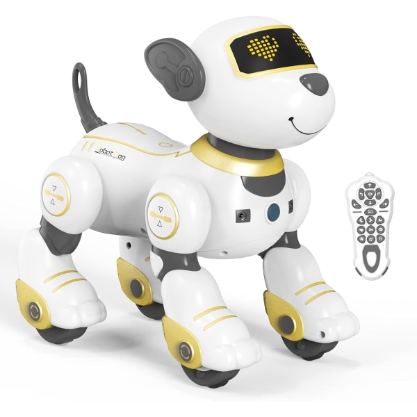 Fjernbetjening robothundelegetøj til børn, programmerbar robothvalp, smart interaktiv stuntrobothundelegetøj til børn 3-8 år gammel gave (A.Gold)-WELLNGS