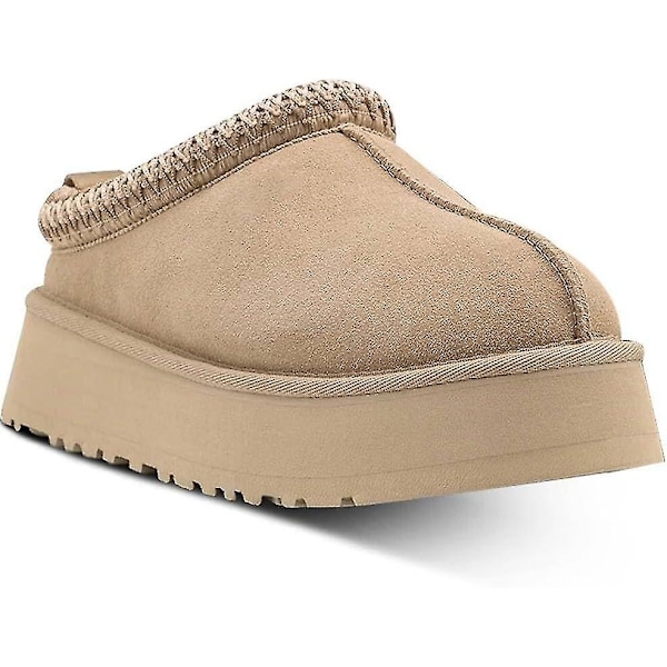 Dames Plattform Mini Støvlett-Toppere, Dames Inne-Toppere, Slip-On Pels Saueskinn Fôret Suede Ankelstøvletter - WELLNGS Beige EUR39