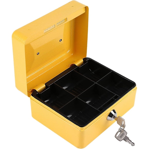 Mini Kannettava Teräksinen Lukittava Raha- ja Kolikkolaatikko Turvallisuuslaatikko Kotitaloudelle, Kompakti, Turvallinen, Moniosastoinen Säilytys (Pieni Vaaleanpunainen) - WELLNGS Small Yellow