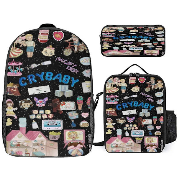 i672 Melanie Martinez Rygsæk 3-delt sæt med frokostboks og penalhus Letvægts Højkapacitets Bogtaske Fashion Bento Rygsæk ddag672-WELLNGS