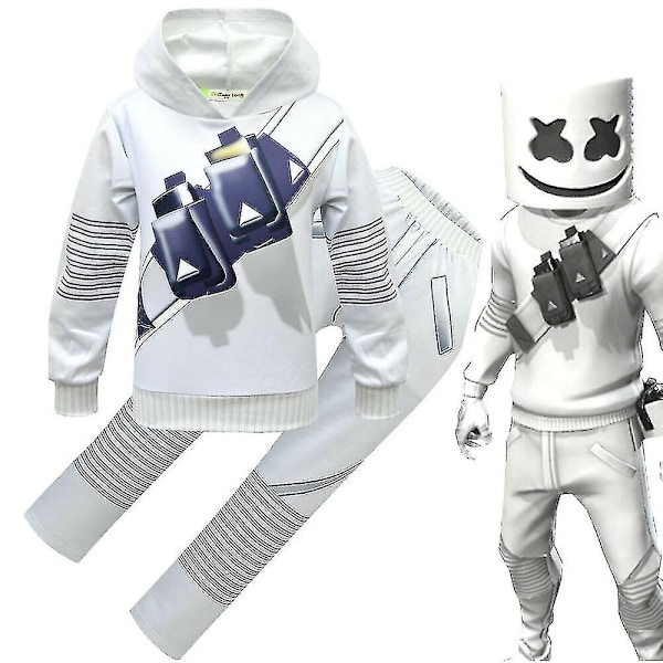 Marshmello DJ LED-mask Huvtröja Cosplay Kostym Fest - WELLNGS för barn pojkar och flickor A 150 9-10 Years