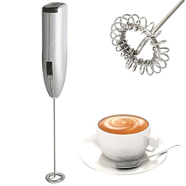 Elektrisk mjölkskummare - Batteridriven Mjölkskummare Handmixer Mjölkskummare Äggvisp kompatibel med Latte Kaffe (Silver