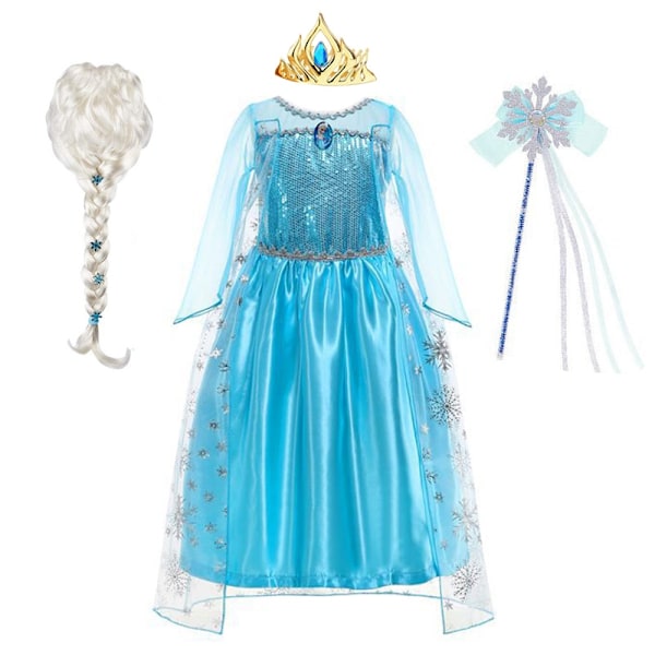 Disney Flickor Elsa Prinsessklänning Långärmad Födelsedag Rollspel Frozen Kostym Fancy Carnival Klä Ut Festklänning Elsa Klänning Outfit-WELLNGS Elsa Dress Suit2 2Y (Size 100)