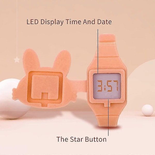 Barneklokke, jenteklokke digital søt form LED mote silikonrem Clamshell design armbåndsur jente-WELLNGS Orange