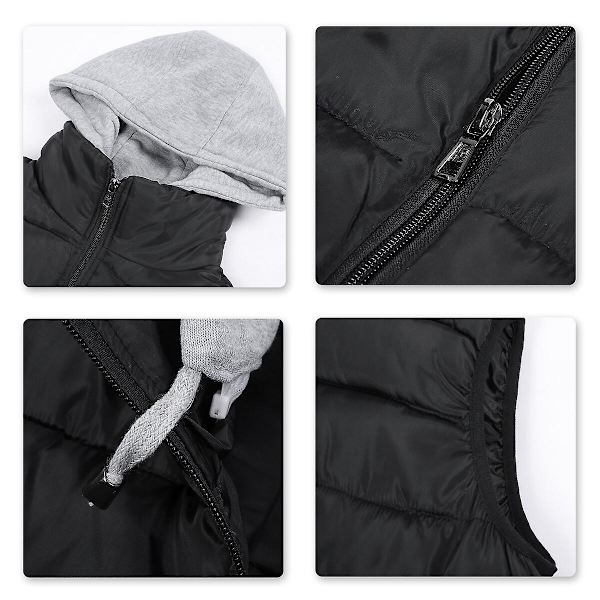 YOUTHUP Herr Quiltad Väst med Huva Utomhus Tjock Fritidssport Huva-WELLNGS Black XL