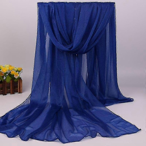 Kvinners Lang Myk Sjal Chiffon Silke Avslappet Sjal - WELLNGS royal blue