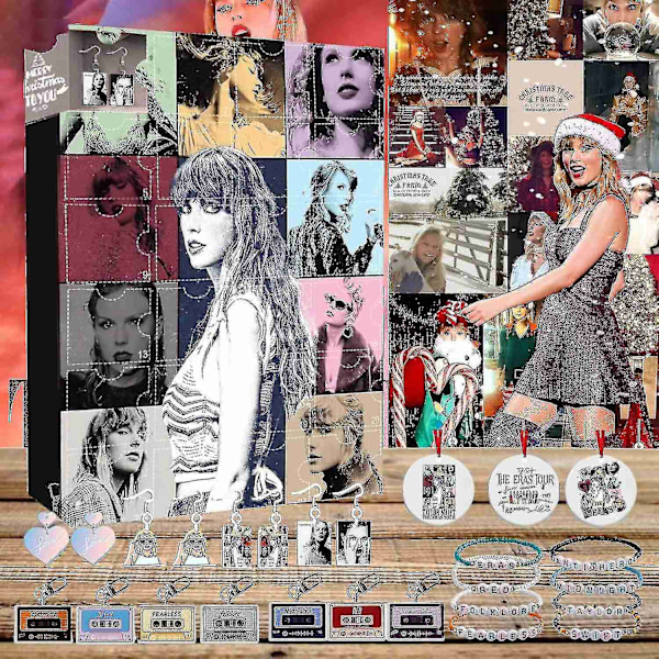 Taylor The Swift Julekalender Nedtælling Advent Kalender Indeholder 24 Stykker Gave Jule Akryl Dekoration og Armbånd Overraskelse Jul -WELLNGS