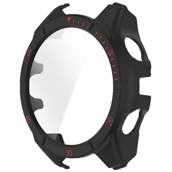 Kompatibel med Garmin Fenix 8 51mm Klockfodral PC Ram Skydd med Härdat Glas Skärmskydd-WELLNGS Black Red