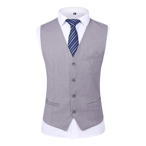 Allthemen Herrkostym för bröllop, fest, middag, 3-delat affärskostym, kavaj, väst, byxor, 9 färger - WELLNGS Light Grey XL