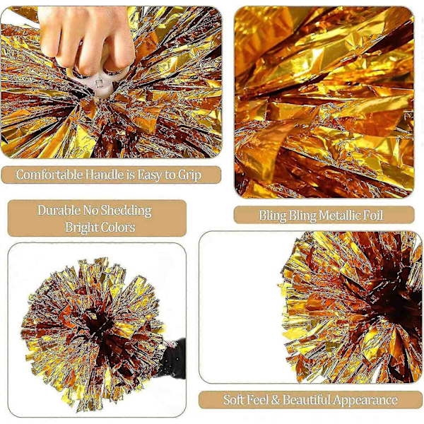 12 kpl Cheerleading Pom Pom -ponnareita sormiaukoilla, metallinhohtoiset Cheer Pom Pom -ponnarit - WELLNGS Large Red Blue