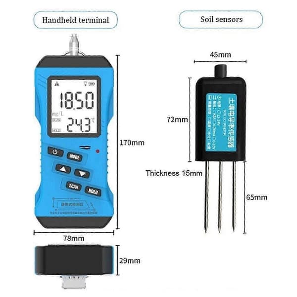 Digital jordtester for pH, EC, NPK med LCD-skjerm - WELLNGS Padding