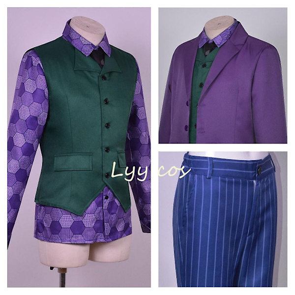 Heath Ledger cosplaydräkt film The Dark Knight Joker kostym lila kappa full set Halloween Joker vindjacka cos-WELLNGS XXL