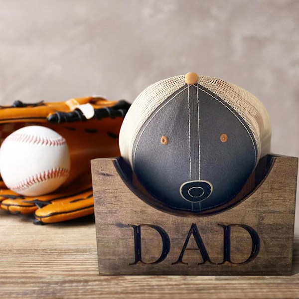 Pappa Tre Hatteholder i Tre Personlig Baseball Hat Oppbevaring Hylle Farsdag Gave-WELLNGS Brown