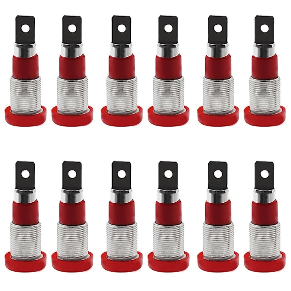 12pcs 4mm Banana Jack Socket Female Adapter Panel Mount Binding Post M4x28mm Perfect for Testing Equipments 30-60vdc-WELLNGS Red