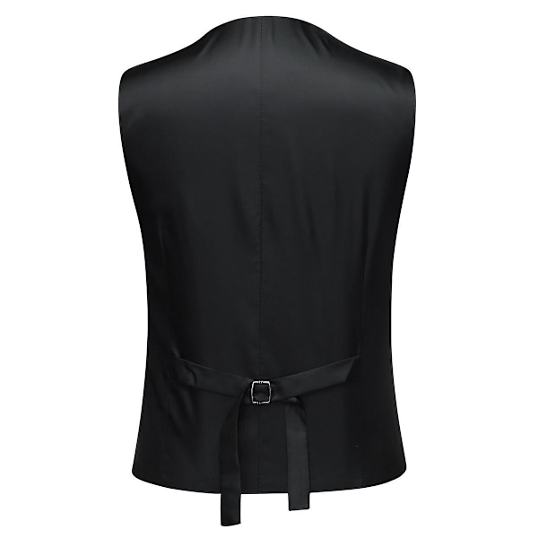 Allthemen Herrehabit 3-delt Business Ensfarvet Slim Fit Habit Jakke&amp;Bukser&amp;Vest-WELLNGS Black S