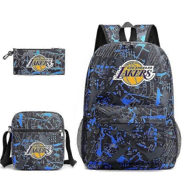 Tre-delad skolväska Lakers tryck pennväska axelväska-r-WELLNGS Pattern Three piece set