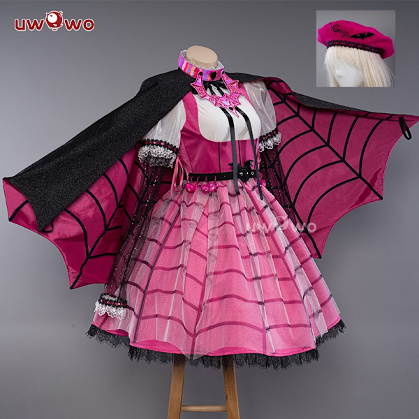 UWOWO Monster High: Draculaura Cosplay-asu Pinkki Vampyyri Naisen Pieni Paholainen Cosplay Halloween-asu XXL-WELLNGS XXL Full set(with hat)