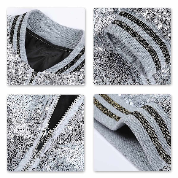 Allthemen herr Sequin Casual dragkedja fest jacka-WELLNGS Silver XS