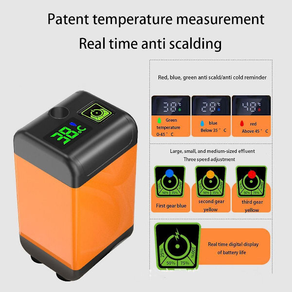 Utomhus 7800mah Elektrisk Duschpump Ipx7 Vattentät med Digital Display för Resor Strand Husdjur Vattning-WELLNGS