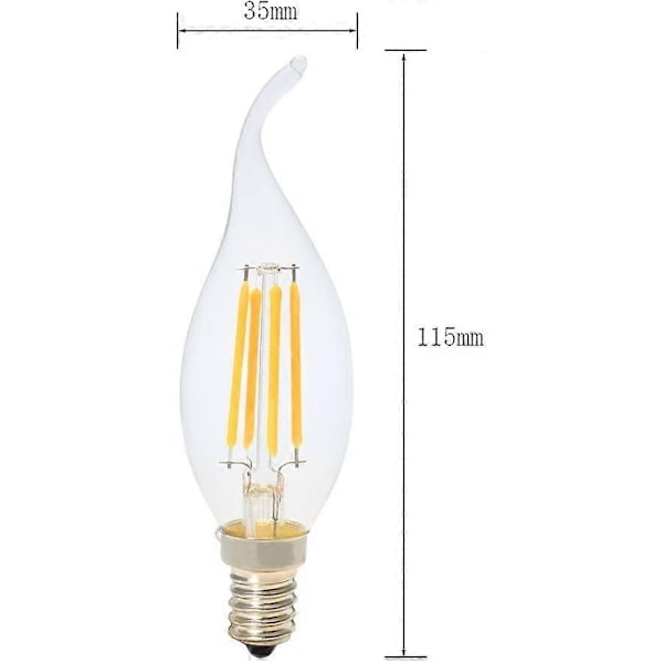 5 stk. E14 Filament LED Pære, Kertepærer, Varm Hvid Skruepære - WELLNGS