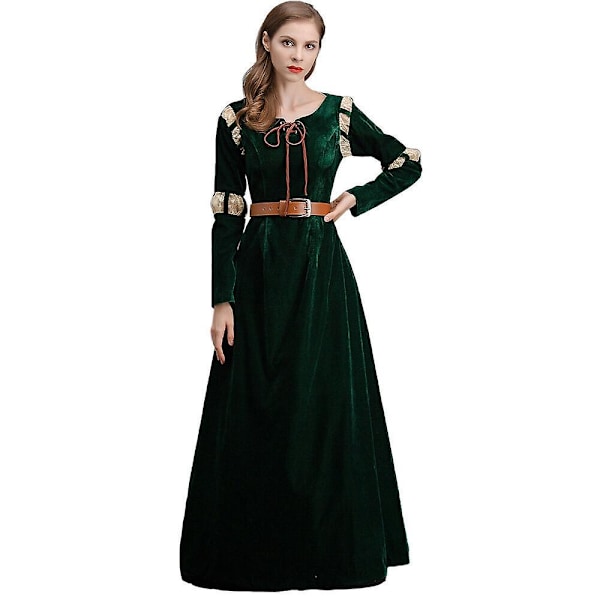 Kvinnors Modiga Merida Prinsessa Cosplay Kostym Set Klänning + Bälte Halloween Fest Fancy Dress-WELLNGS M
