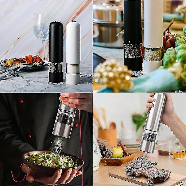 Elektrisk Havsalt- og Peberkværn og Krydderi Sæt, Batteridrevet, Belysning og Justerbar, 2-pak - WELLNGS 2pcs black