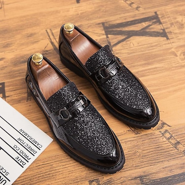 Herre Mode Tykke Bund Spidse Formelle Business Lædersko-WELLNGS Black 45