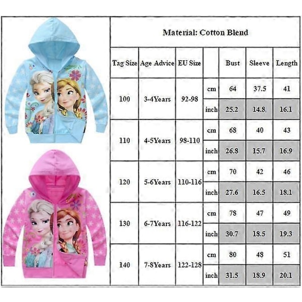 Barn Jenter Frozen Trykk Lang Ermet Hoodie Jakke Løstsittende Hettematte Høstjakke - WELLNGS Rose Red 7-8 Years