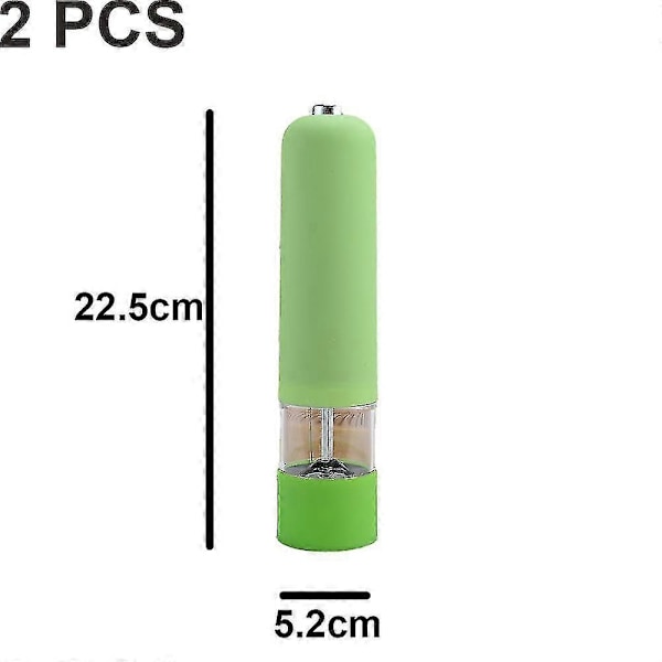 Sähköinen merisuola- ja pippurimyllysetti, paristokäyttöinen, valaistu ja säädettävissä, 2-pakkaus - WELLNGS 2pcs green