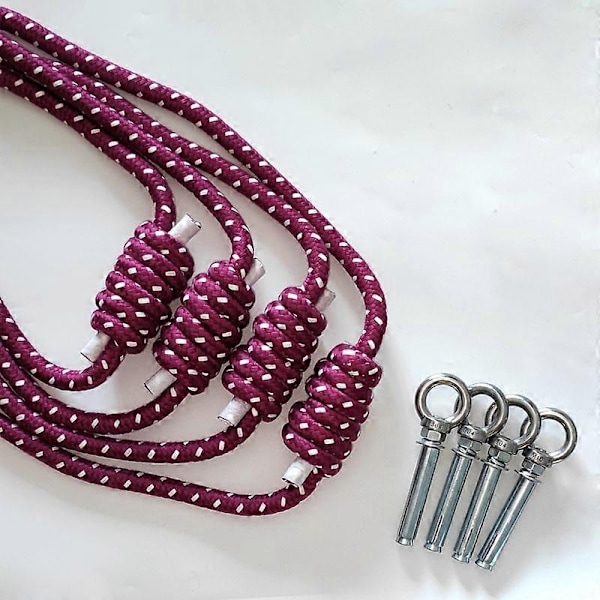 Anti-gravity Iyengar Yoga Veggtau Fullsett Yoga Hjelpeveggtau Yoga Lanyard Hengende Belte Yoga Tau Sling 5 Farger - WELLNGS Burgundy