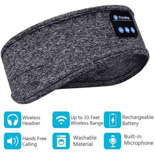 Sömnhörlurar - Pannband & Ögonmask med Bluetooth hörlurar grå-WELLNGS gray