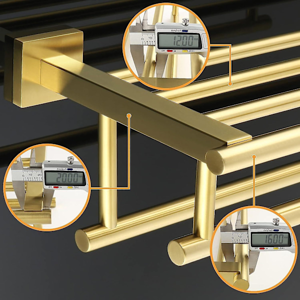16 tuuman kylpyhuonepyyheteline seinälle asennettava kaksoispyyheteline, SUS304 ruostumaton teräs harjattu kulta - WELLNGS 0 0