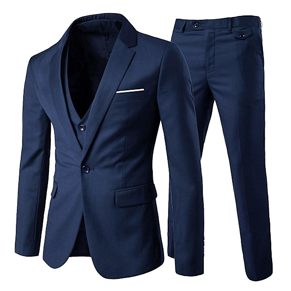 Yunclos Miesten 3-osainen tyylikäs herrasmiesliikemies Slim Fit -pukusarjat - WELLNGS Black XL