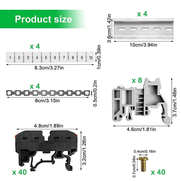 Pakke med 40 DIN-skinnesterminaler, 0,08-4 mm -211 DIN-skinnesterminaler, sort terminalbloksæt, elektrisk forbindelsesblok-WELLNGS