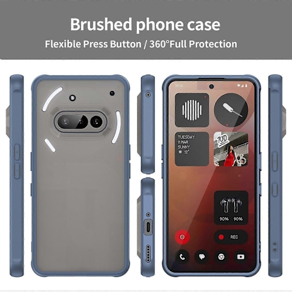 Kompatibel med Nothing Phone (3a) Deksel Fallsikker Airbag Frostet Gjennomsiktig PC TPU Telefon Bakdeksel - Lilla-WELLNGS Blue