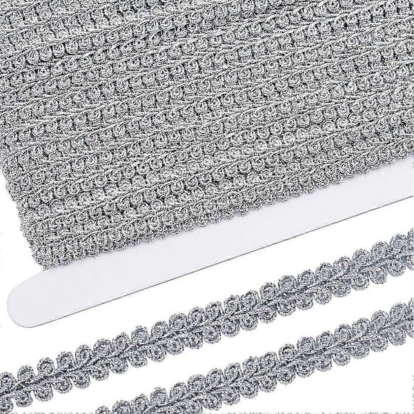 16 Meter Metallisk Spets Kant Broderad Silver Flätad Tusenfoting Kantband Applikation Gimp Vävd Kantband för Sömnad Jul-WELLNGS