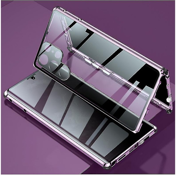 Anti Peeping Privacy Case Compatible with Samsung Galaxy S22 Ultra/s22, Double Sided Tempered Glass Magnetic Cover-WELLNGS Purple For Galaxy S22 Ultra