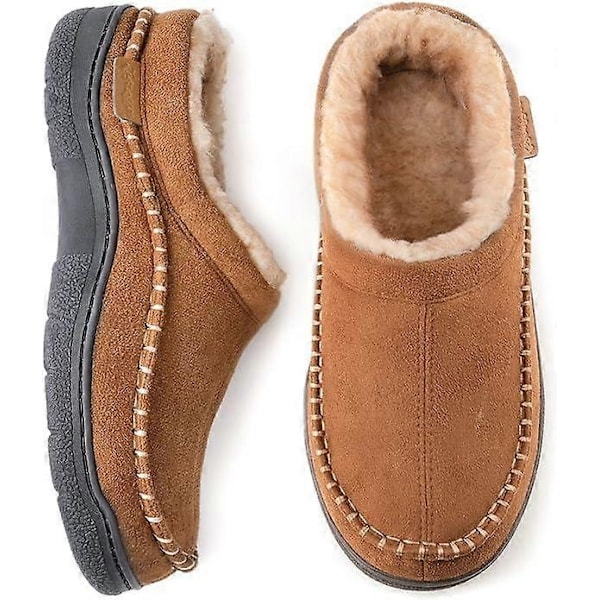 Mænds Mocassin-Tøfler, Indendørs/Udendørs Varme Plys Behagelige Hjemmesko, Fluffy Bredsålede Tøfler - WELLNGS khaki 7-8