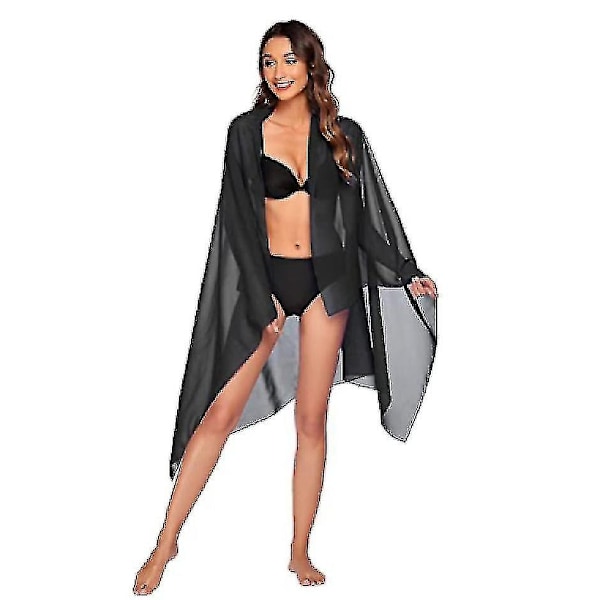 Kvinnors Strand Sarong Pareo Chiffon Bikini Wrap Kjol Cover Up för Badkläder-WELLNGS Black
