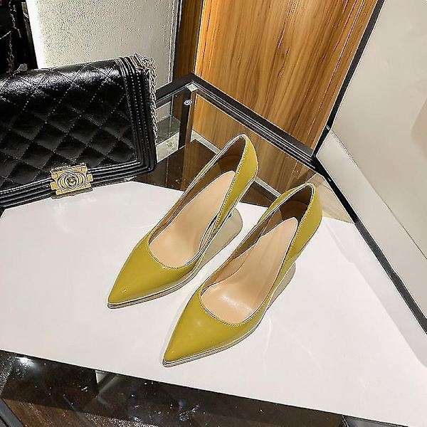 Kvinder Røde Sål Pumps Nye Seksuelle Bund Spidse Tå Sorte Tynde Høje Hæl Sko 8cm 10cm 6cm Lav Sexy Bryllupssko-WELLNGS yellow 6cm 41