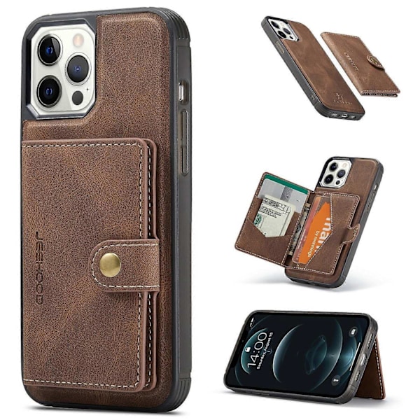 Yhteensopiva iPhone 12 / 12 Pro JEEHOOD Retro Magneettinen Irrotettava Suojakotelo Lompakolla & Korttipaikalla & Jalustalla - WELLNGS Brown