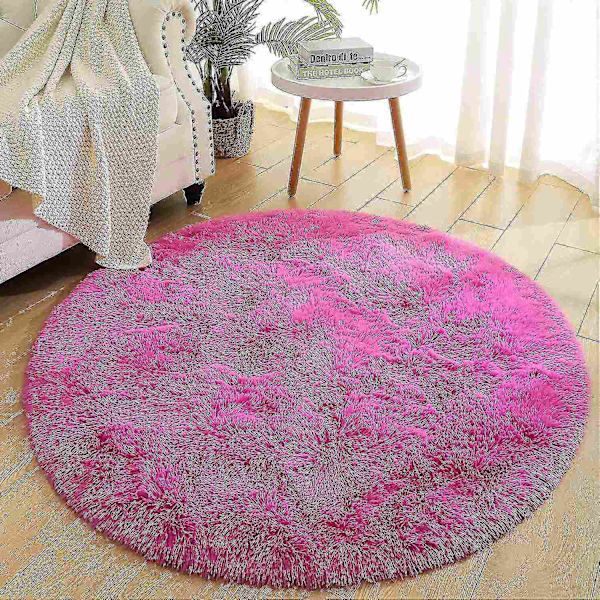 Noahas pyöreä pehmeä matto olohuoneeseen, paksu matto, pörröinen suuri alue matto lattialle pehmeä matto makuuhuoneeseen pitkä pehmeä-WELLNGS Hot Pink 90X90CM  3X3inch