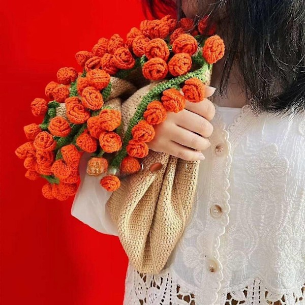 Bouquet Tæppe Hæklesæt Hæklestartersæt til Bouquet Gave Håndværk Håndlavet DIY Håndværk Strikkesæt til Entusiaster Voksne-WELLNGS KhakiWhiteOrangeRose