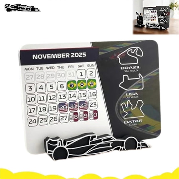 2025 Kalender, 7.0\" x 5.5\" Racing Kalender 2025 Skrivebordsdekoration, 2025 Skrivebordskalender med Bilholder, Racing Skrivebordskalender - WELLNGS 1pc