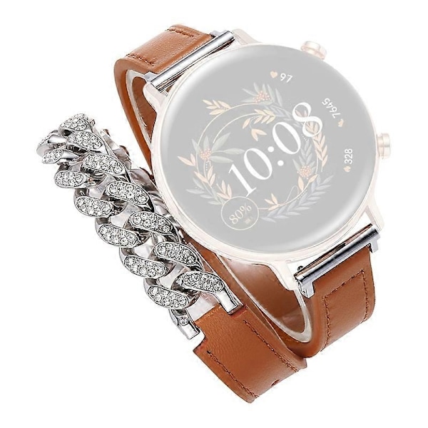 Type B 22mm Universal Smart Watch Band Bling Rhinestone Kuskinn+Kjede Rem Erstatning-WELLNGS Style B