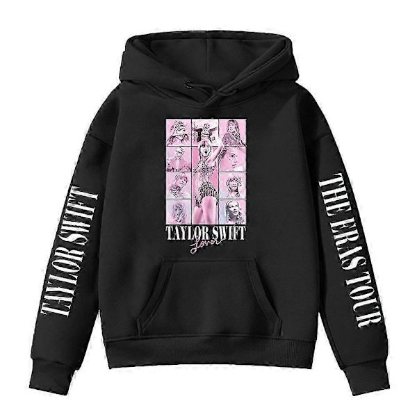 Taylor Swift Hooded Sweatshirt til Piger 6-13 År - Casual Langærmet Løstsiddende Trøje - WELLNGS Black 8-9Years